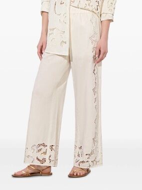 Alice and olivia Cream Lace-Trim Wide Leg Pants - Women's Pants